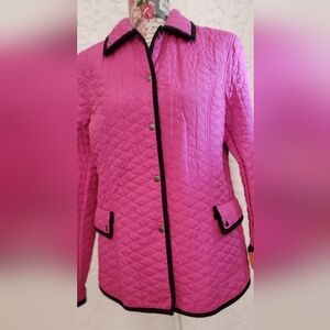 Sigrid Olsen Fuchsia Quilted Jacket with Black And Orange Trim